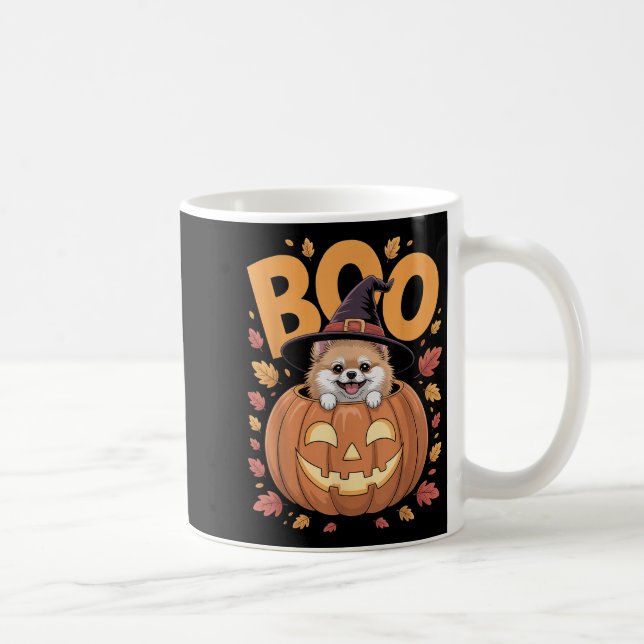 M Costume On Pumpkin Halloween Meranian  Coffee Mug (Right)