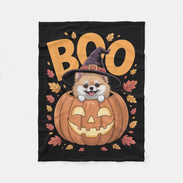 M Costume On Pumpkin Halloween Meranian  Fleece Blanket (Front)