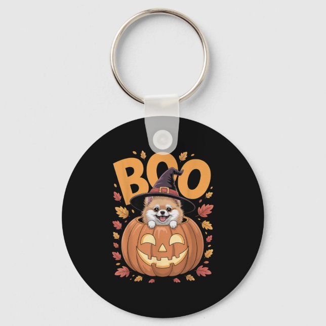 M Costume On Pumpkin Halloween Meranian  Key Ring (Front)