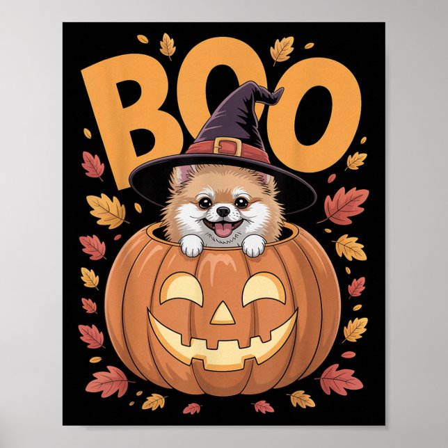 M Costume On Pumpkin Halloween Meranian  Poster (Front)