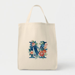 'M' decorative floral monogram Tote Bag
