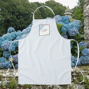 M French Blue Stripe Fleur de Lis Script Monogram  Apron