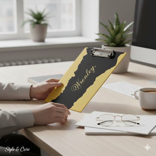 M Gold and Black Clipboard with Displayed Name (Metallic Gold and Black Clipboard with Displayed Name)