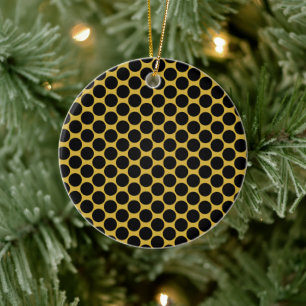 M Gold and Black Dot Round Ceramic Holiday Ornamen Ceramic Tree Decoration