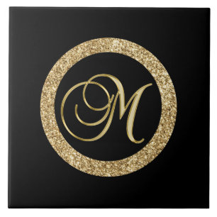 M gold monogram tile