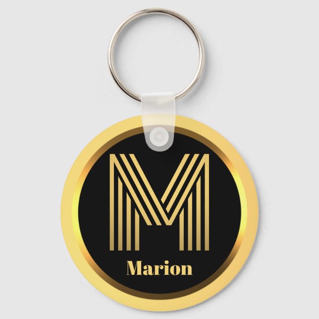 M Gold Monogrammed Letter Personalised Key Ring (Front)