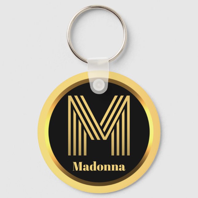 M Gold Monogrammed Letter Personalised Key Ring (Front)
