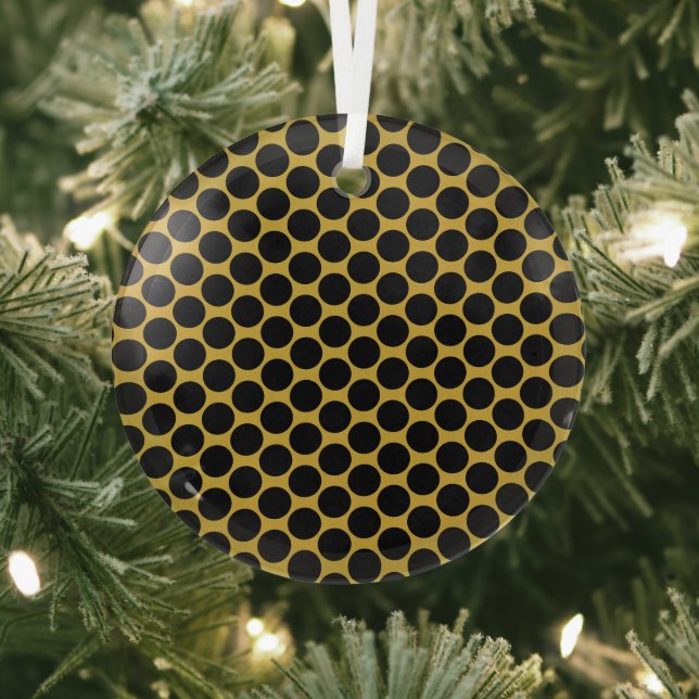 M Gold with Modern Black Dot Style Circle Glass Tree Decoration (Insitu)