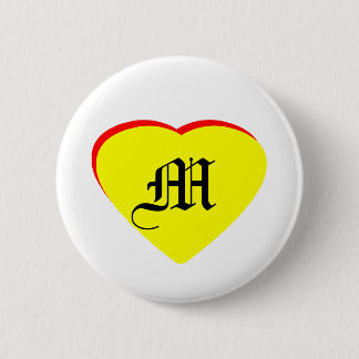 "M" Heart Yellow Red Wedding Invitation The MUSEUM 6 Cm Round Badge