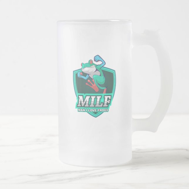 M.I.L.F. - Man, I Love Frogs Frosted Glass Beer Mug (Right)