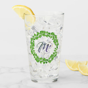 M Initial Boho Green Foliage Wreath Cute Pretty Glass