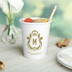 M Initial Gold Crest Paper cup