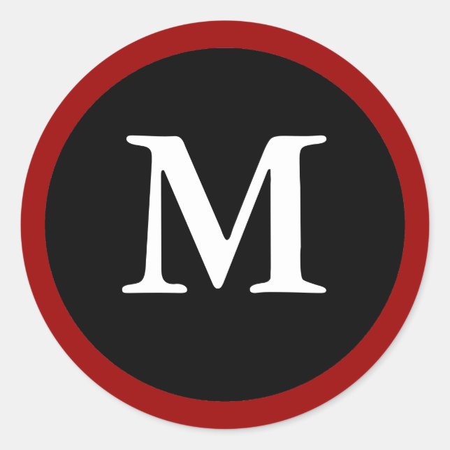 M : Initial M Letter M Red, White & Black Stickers (Front)