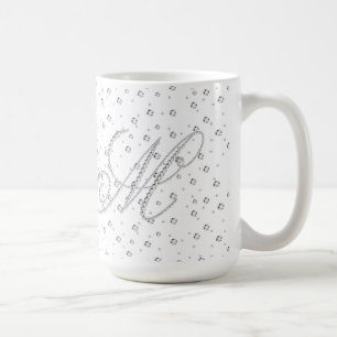 M Initial Monogram White Diamonds Print Coffee Mug