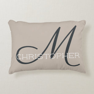 M Initial Neutral Taupe Tan Personalised Decorative Cushion