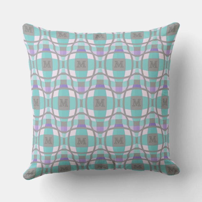 M Initial Square Circle Logo Teal Lilac Grey 2 Cushion (Back)
