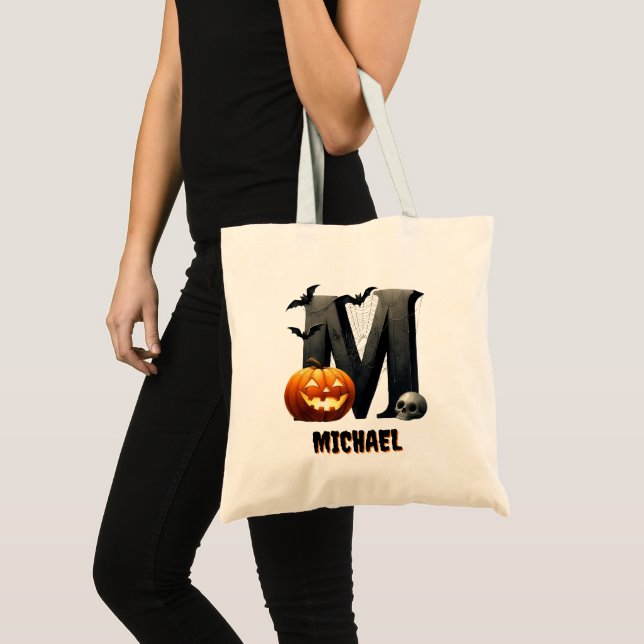 M Initial Trick or Treat Cute Halloween Candy Bag (Front (Product))