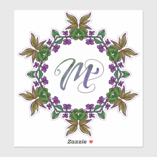 M Initial Unique & Bizarre Boho Flowers Pretty (Sheet)