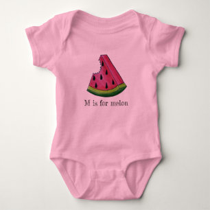 M is for Melon Pink Watermelon Juicy Fruit Slice Baby Bodysuit