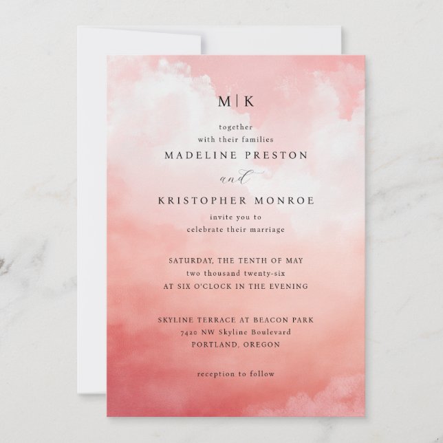 M K Together Romantic Pink Gradient Invitation (Front)