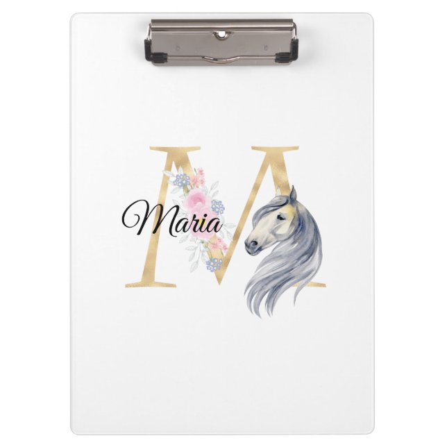 M letter personalised name monogram with horse  clipboard (Front)