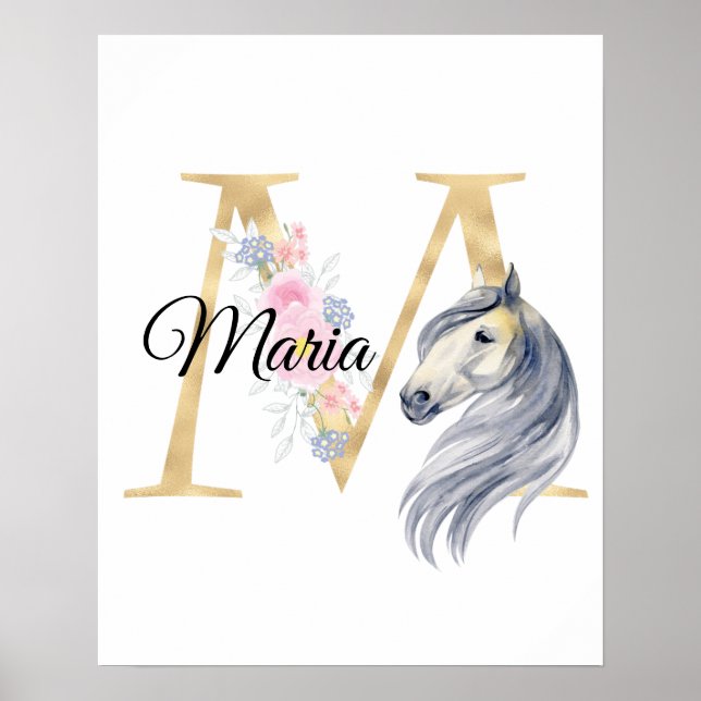 M letter personalised name monogram with horse poster (Front)