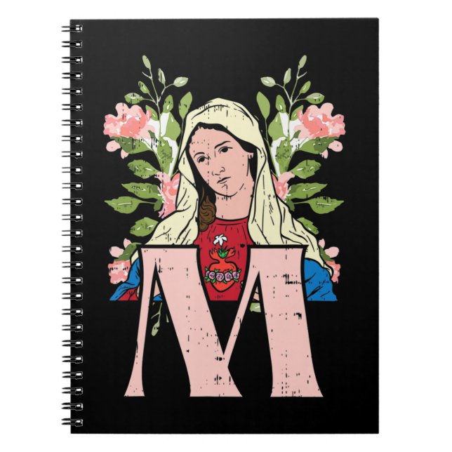 M Mary Virgin Sacred Heart Jesus Religious Catholi Notebook (Front)