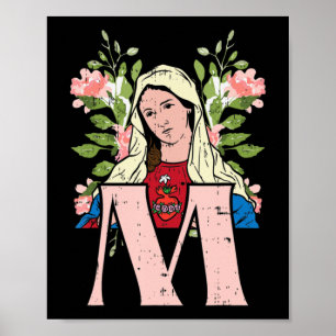 M Mary Virgin Sacred Heart Jesus Religious Catholi Poster