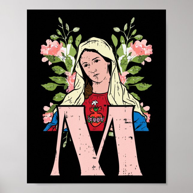 M Mary Virgin Sacred Heart Jesus Religious Catholi Poster (Front)