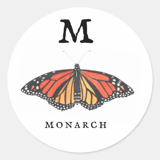 "M" Monarch  Classic Round Sticker (Front)