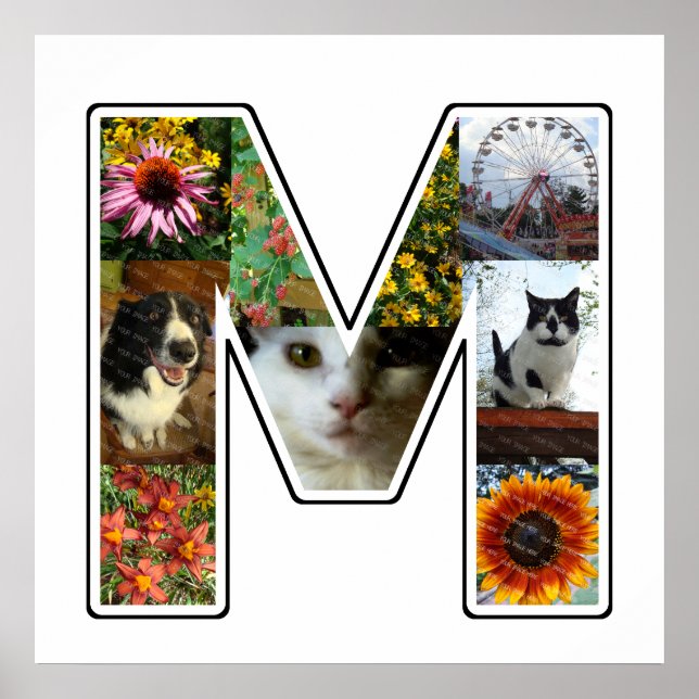 M Monogram Create Your Own 9 Custom Photo Collage Poster (Front)