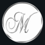 M Monogram Faux Silver Envelope Or Favour Seal<br><div class="desc">M Monogram Faux Silver Envelope Or Favour Seal. These classic round stickers are printed with non metallic ink on a flat sticker to look like silver. They are not beveled or embossed monograms but are designed to look like they are beveled or embossed monograms. These silver monogram seals are printed...</div>