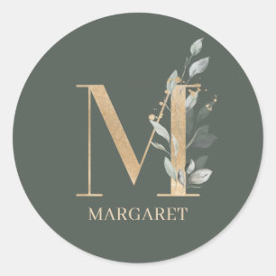 M Monogram Floral Personalised Classic Round Sticker