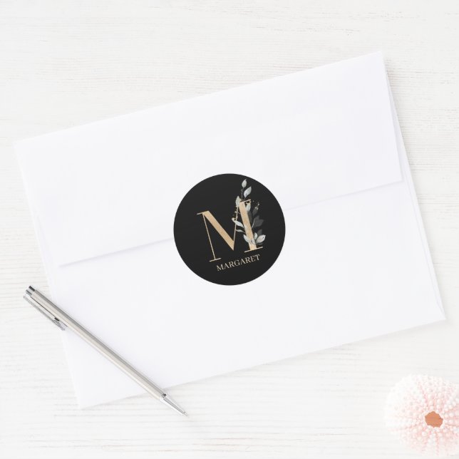 M Monogram Floral Personalised Classic Round Sticker (Envelope)