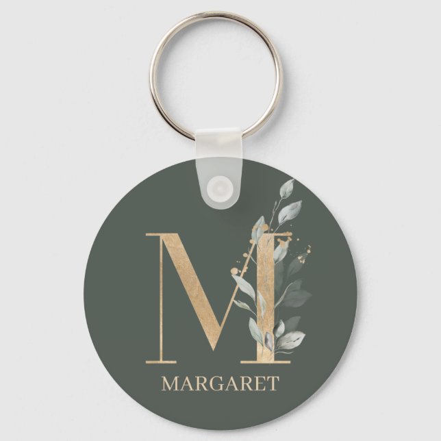 M Monogram Floral Personalised Keychain (Front)