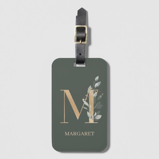 M Monogram Floral Personalised Luggage Tag (Front Vertical)