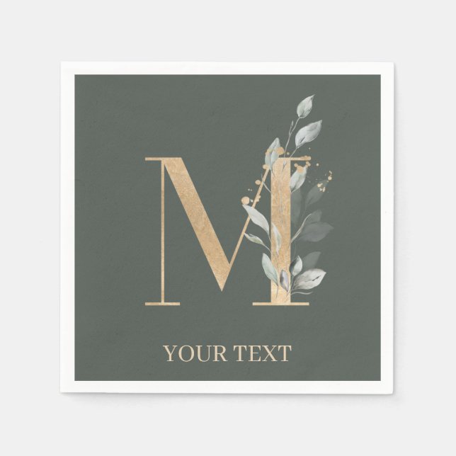 M Monogram Floral Personalised Napkins (Front)