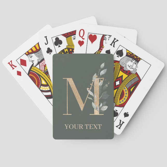 M Monogram Floral Personalised Playing Cards (Back)