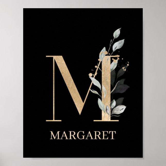 M Monogram Floral Personalised Poster (Front)