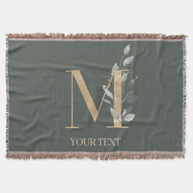 M Monogram Floral Personalised Throw Blanket (Front)