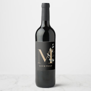 M Monogram Floral Personalised Wine Label