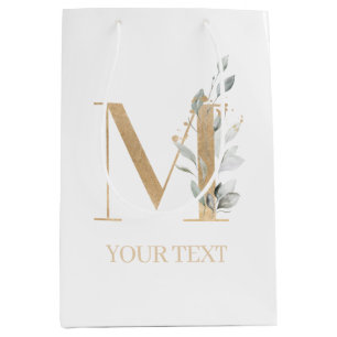 M Monogram Floral Personalized Medium Gift Bag