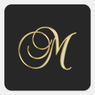 M monogram Gold Script Square Sticker