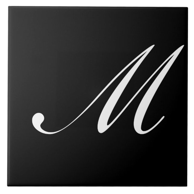 M Monogram Initial White on Black Tile (Front)