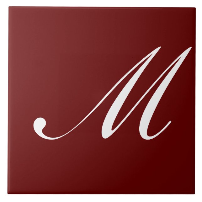 M Monogram Initial White on Dark Red, Tile (Front)