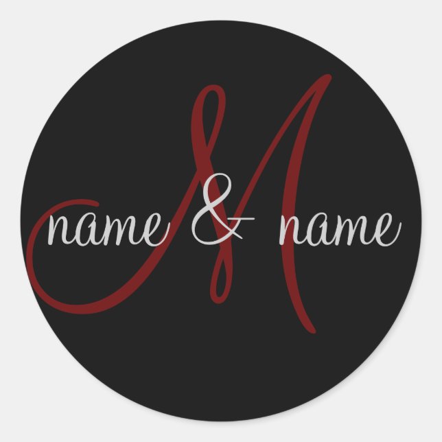 "M" monogram label, personalise first names Classic Round Sticker (Front)