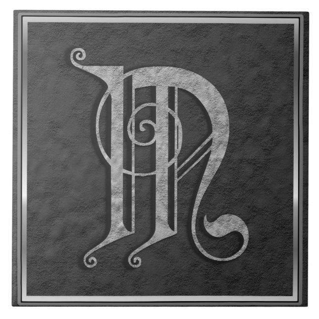 M Monogram "Mediaeval Grey Stone" Ceramic Tile (Front)
