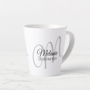 M monogram name& initial nice white latte mug