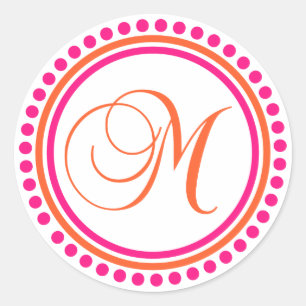 M Monogram (Pink / Orange Dot Circle) Classic Round Sticker