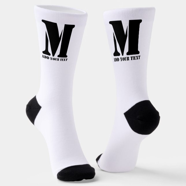 M Monogram Simple Modern Minimalist Personalised  Socks (Angled)